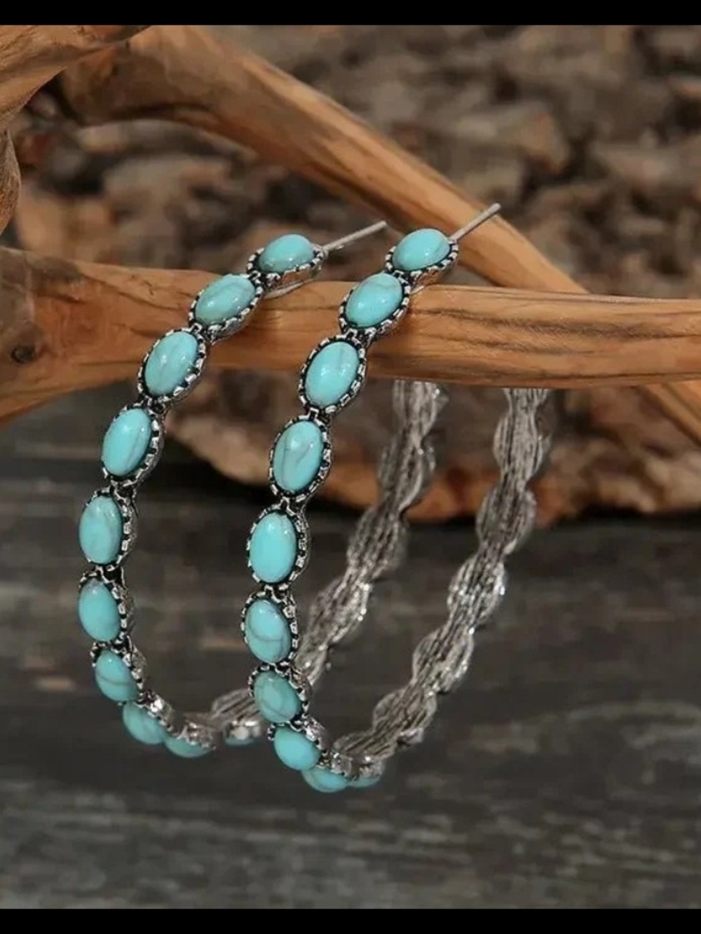 Turquoise Stone Halo Hoop Earrings